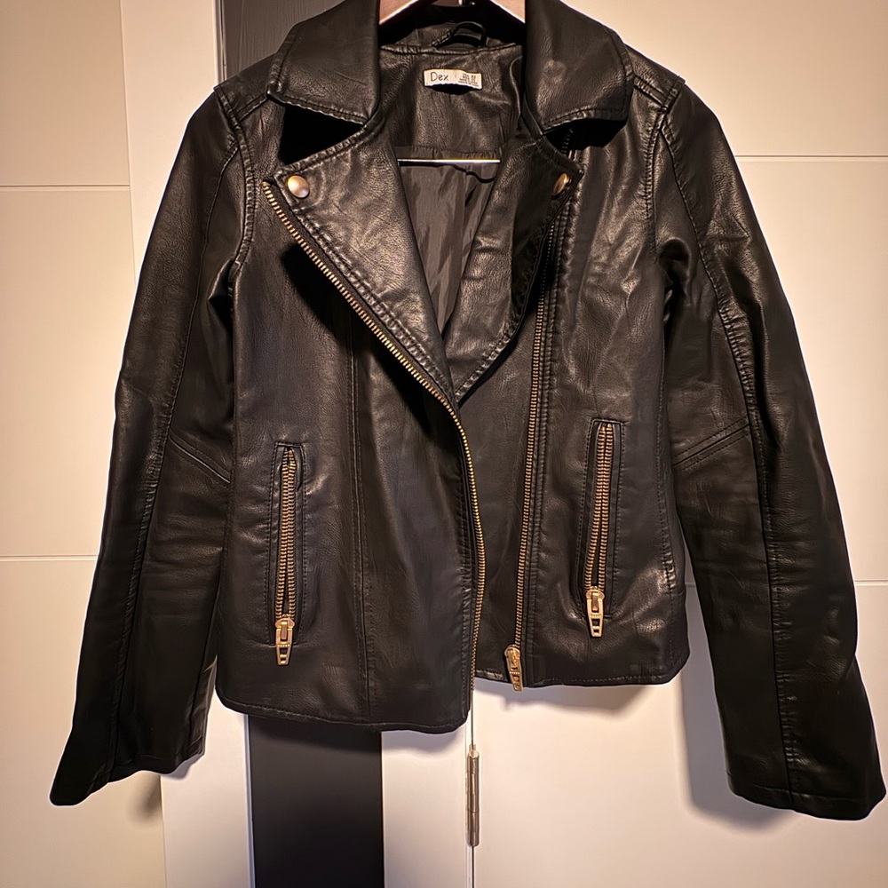 Dex Black Leather Jacket with Gold Accents
